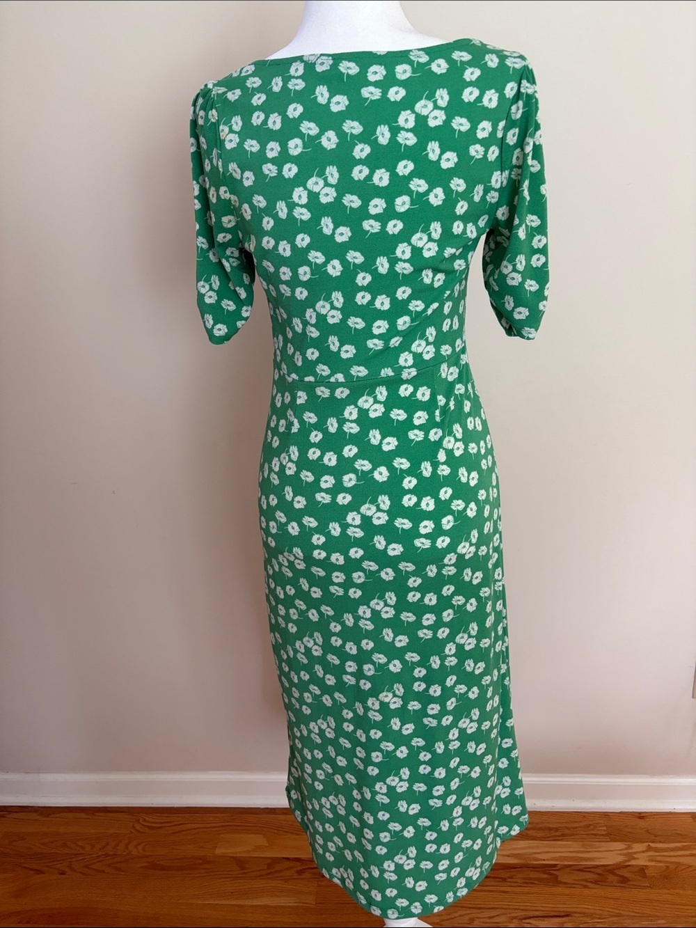 All in Favor Green Floral Square-Neck Midi Dress with Puff Sleeves - Picture 4 of 4